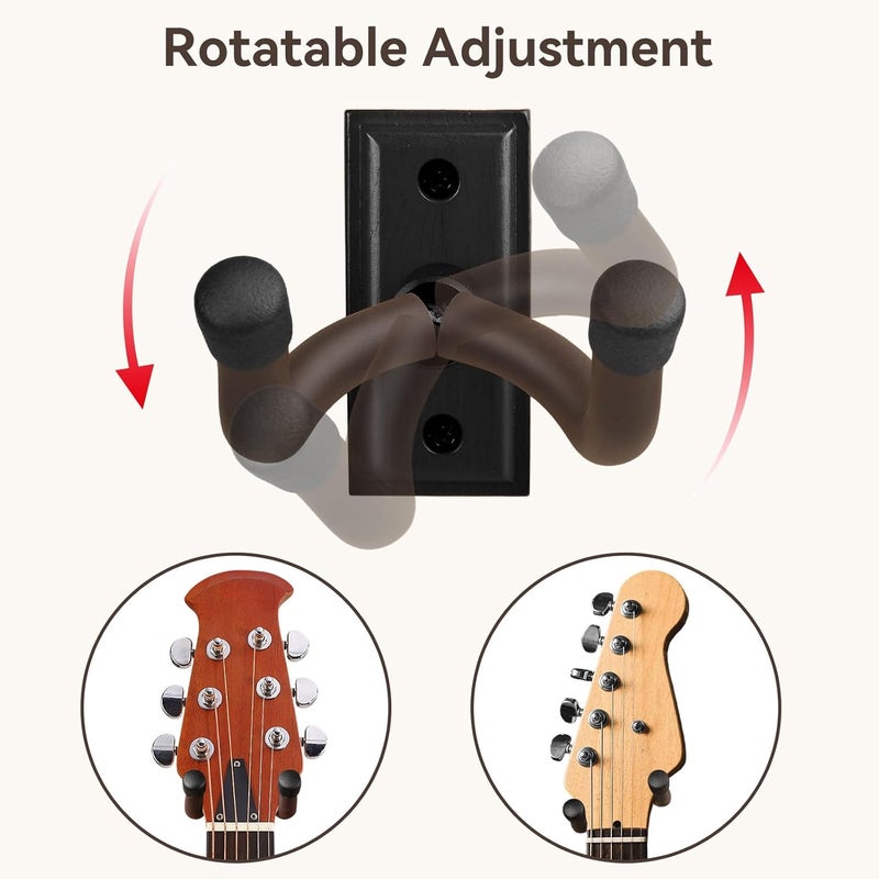 DIDA Guitar Wall Mount, Guitar Hanger, Silicone Pad, U-Shaped Guitar Wall Hanger Mount, Rotatable Guitar Holder Hook Stand Wall for Acoustic, Electric Guitar, Bass (Blackwood 1 Pack) - Image 2